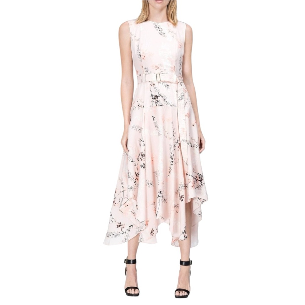 Calvin Klein Light Pink Floral Sleeveless handkerchief Dress asymmetrical